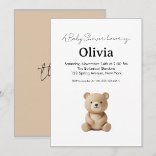 Söt 3D lerbjörn Neutral baby shower-inbjudan Inbjudningar