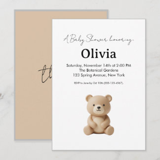 Söt 3D lerbjörn Neutral baby shower-inbjudan Inbjudningar