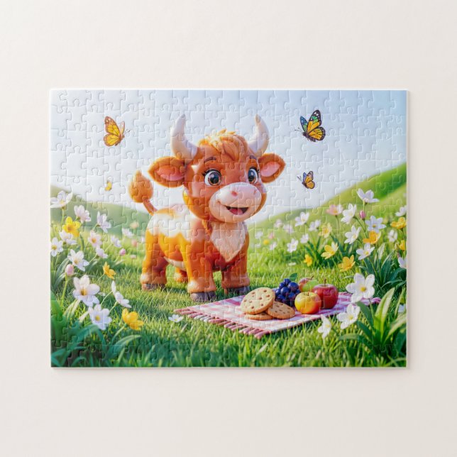 Söt 3D Oxen Stjärntecken Picknick Pussel (Horisontell)
