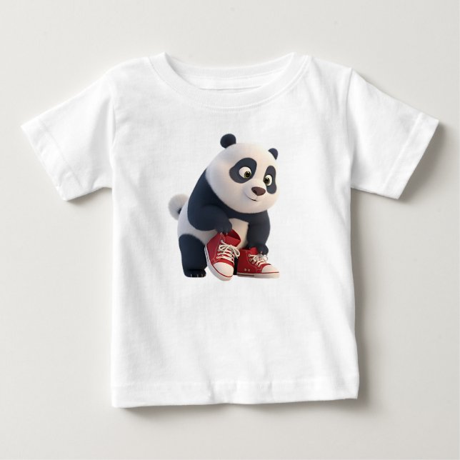 Söt 3D-pandabebis i röda sneakers T Shirt (Framsida)