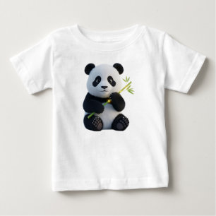 Söt 3D-pandabebis med lysande bambustav T Shirt