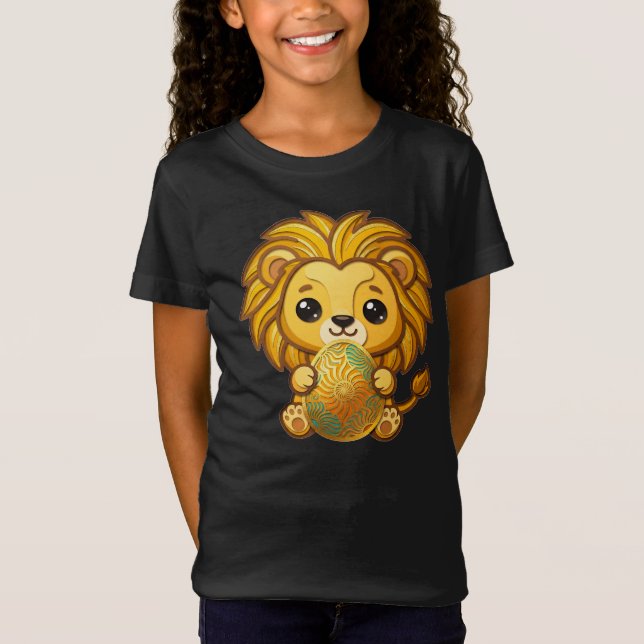 Söt 3D pappersklippt lejon med utsmyckad mandala p T Shirt (Framsida)