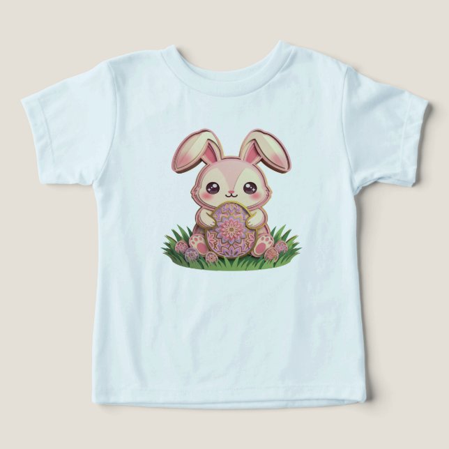Söt 3D pappersklippt rosa påskkanin med mandala E T Shirt (Design Framsida)