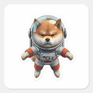 Söt 3D Shiba Inu Astronaut Rymd Hund Vinyl Klister Fyrkantigt Klistermärke