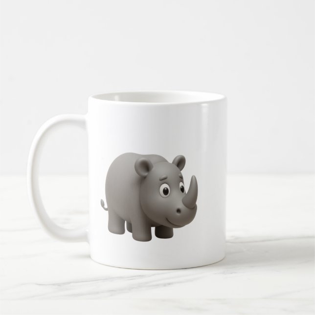 Söt 3D Söt Noshörning Kaffe Mugg (Vänster)