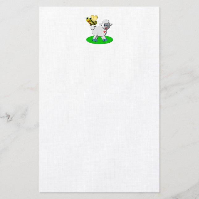 Söt 3D-utseende Biet och Lammet Brevpapper (Framsida)