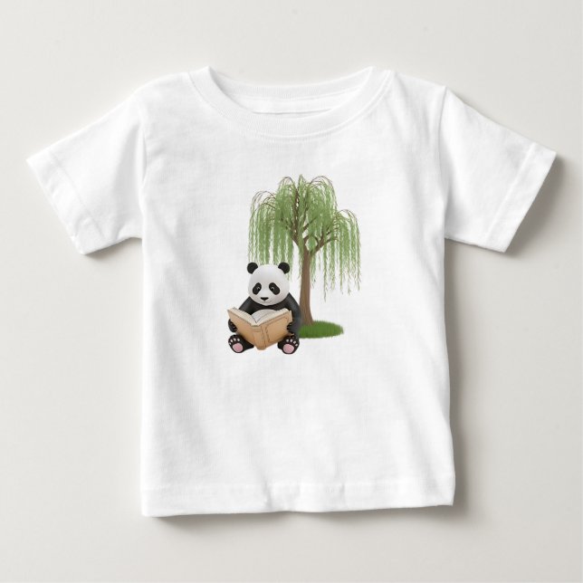 Söt 3D-vattenfärgspanda som läser bok T Shirt (Framsida)