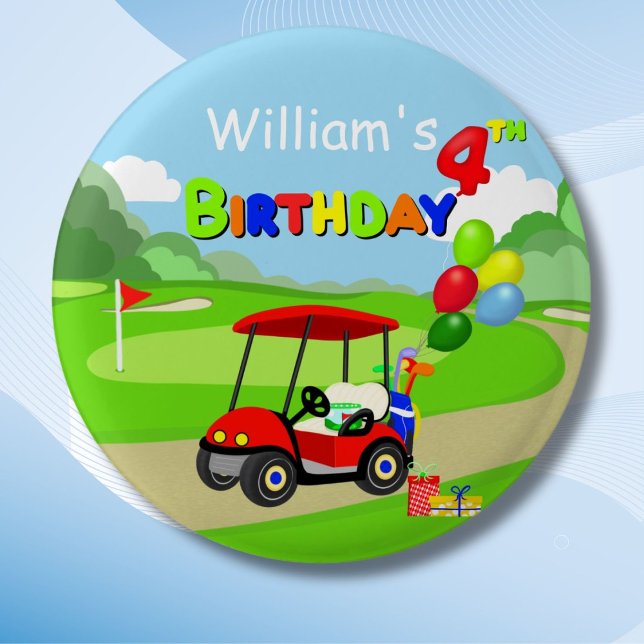 Söt 4-årsdag Röd golfkärra Pojke Knapp (Skapare uppladdad)