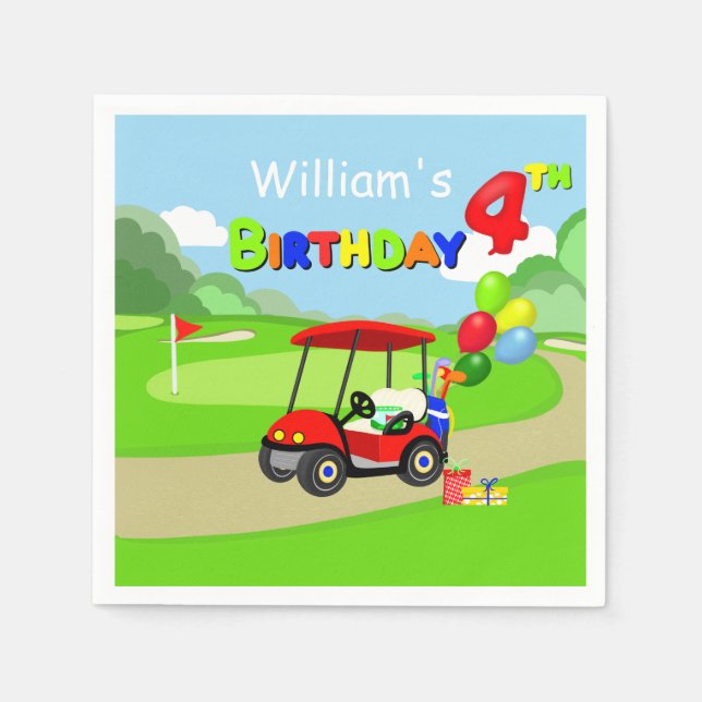 Söt 4-årsdag Röd golfkärra Pojke Pappersservett (Framsidan)