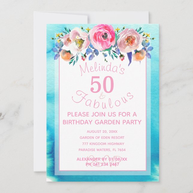 Söt 50:e födelsedagen Garden Party 50 och Fabulous Inbjudningar (Framsida)