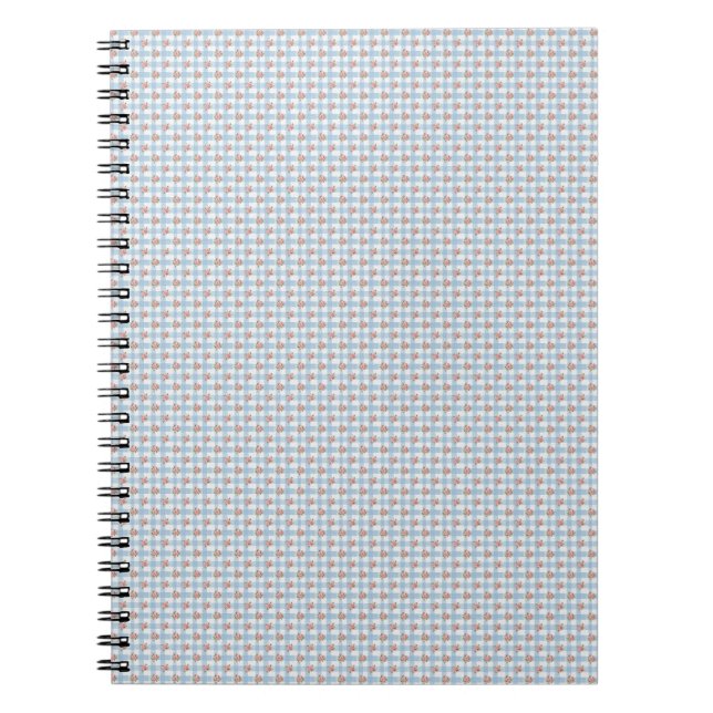 Söt 50-tals Retro Rosebud Blå Gingham Rutigt Anteckningsbok (Framsidan)