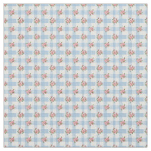 Söt 50-tals Retro Rosebud Blå Gingham Rutigt Tyg