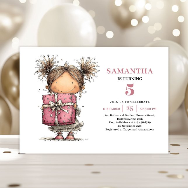 Söt 5-års inbjudan för småbarn Rosa Kit (Cute Toddler 5th Birthday Invitation Pink Kit)