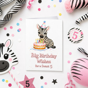 Söt 5-årsfödelsedagsönskan Snygg Zebrakort Kort