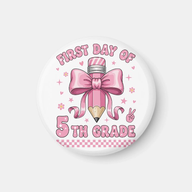 Söt 5:e klass tjej rosa rosett groovy penn-design magnet (Framsidan)