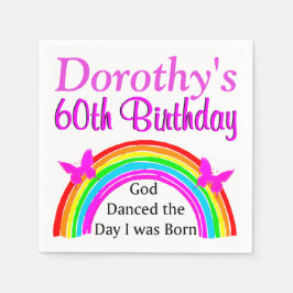 SÖT 60 BIRTHDAY ANPASSNINGSBAR RAINBOW NAPKINS PAPPERSSERVETT