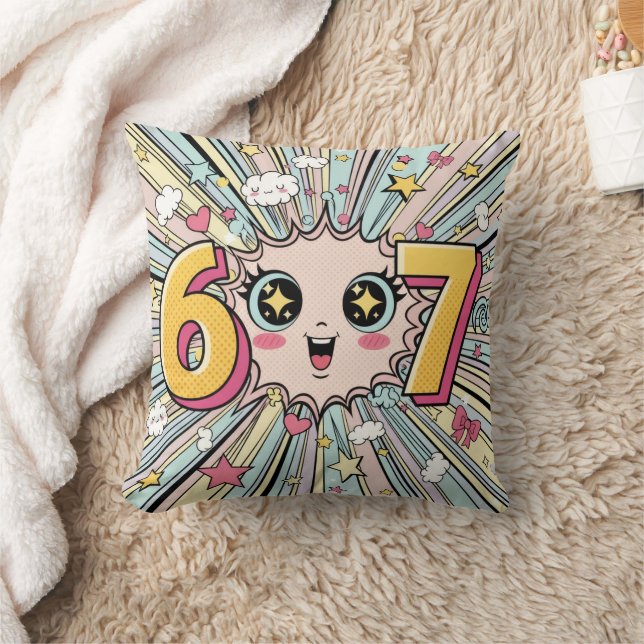 Söt 6 7 Brainrot Chibi Anime Kudde (Filt)