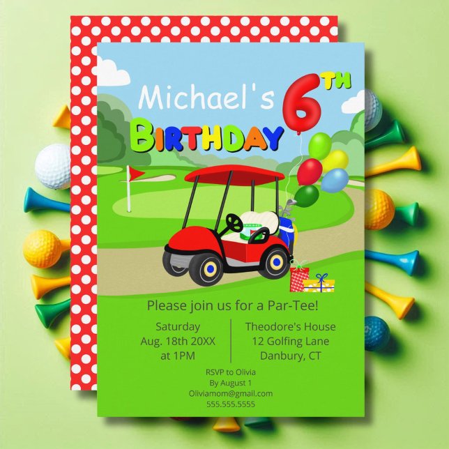 Söt 6-årsdag Röd golfkärra Pojke Inbjudningar (Skapare uppladdad)