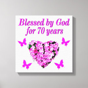 SÖT 70:E ROSA BLOMMIGT BIRTHDAY DESIGN CANVASTRYCK