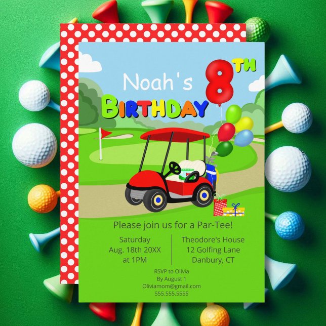 Söt 8-årsdag Röd golfkärra Pojke Inbjudningar (Skapare uppladdad)