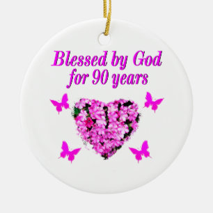 SÖT 90:E BIRTHDAG-BLOMMIGT JULGRANSPRYDNAD KERAMIK