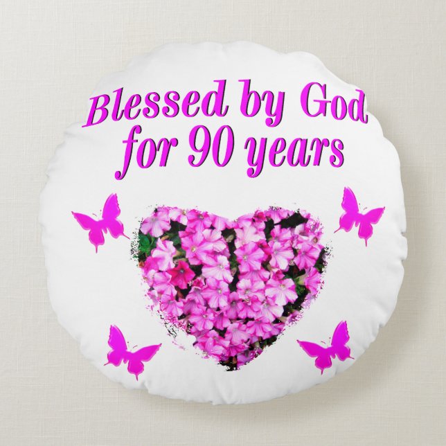 SÖT 90:E BIRTHDAG-BLOMMIGT RUND KUDDE (Framsidan)