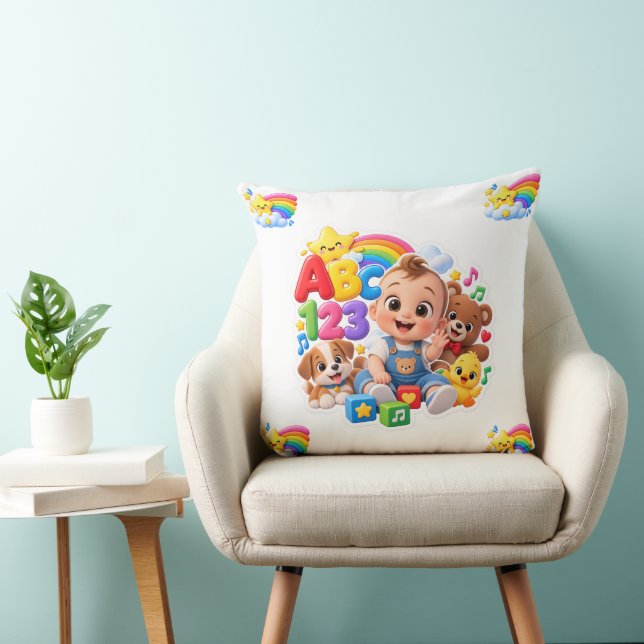 Söt ABC 123 Bebis Lärande Regnbåge Nursery Design Kudde (Stol)