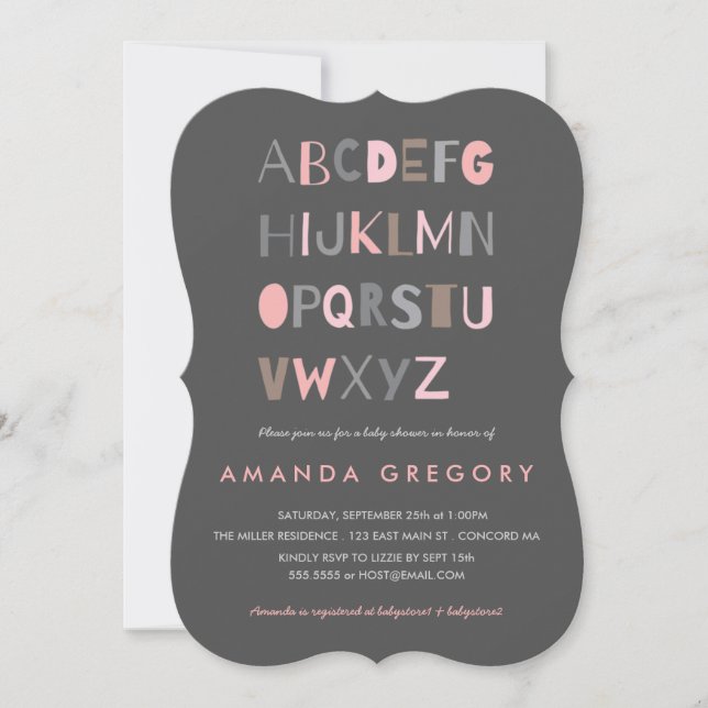 Söt ABC Modern Baby Shower-inbjudan Inbjudningar (Framsida)