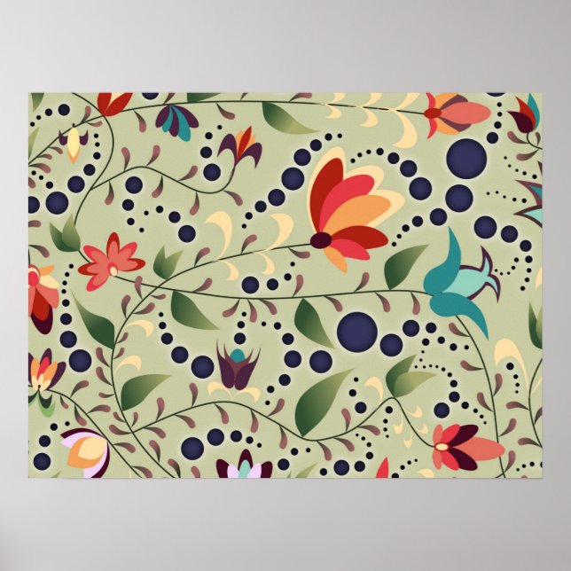 Söt Abstrakt Flower Mönster på Sage Grönt Poster (Framsidan)