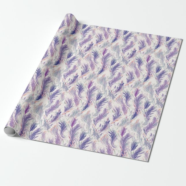 Söt Abstrakt Modern Blommigt Feather Mönster Presentpapper (Utrullad)