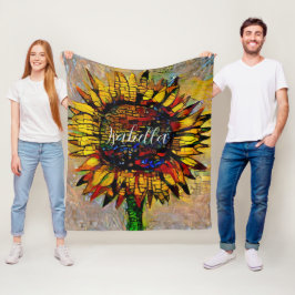 Söt Abstrakt Solrosmålning Fleecefilt