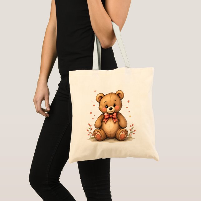 Söt adorable liten brun björn med slips tygkasse (Framsida (produkt))