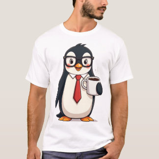 Söt affärspingvin med kaffeglasögon och slips t shirt