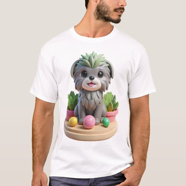 Söt Affenpinscher Sukkulent | 3D Grå Ap Hund T Shirt (Framsida)