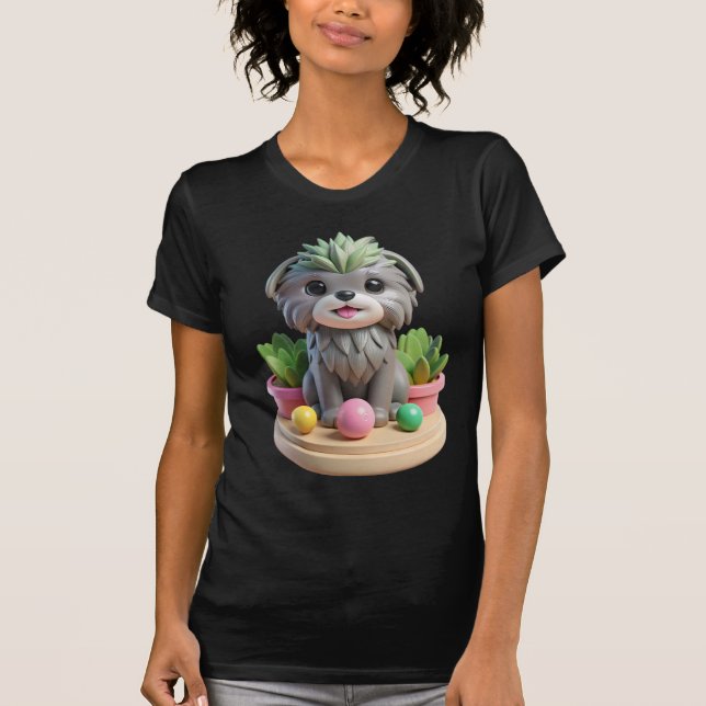 Söt Affenpinscher Sukkulent | 3D Grå Ap Hund T Shirt (Framsida)