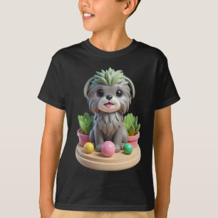 Söt Affenpinscher Sukkulent 3D Grå Ap Hund T Shirt