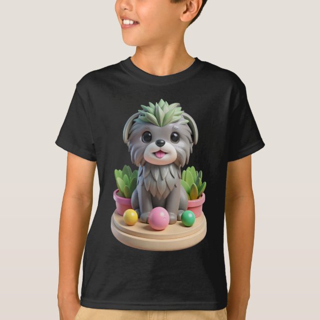 Söt Affenpinscher Sukkulent | 3D Grå Ap Hund T Shirt (Framsida)