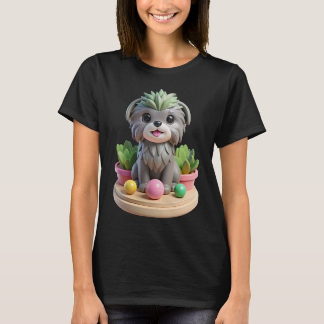 Söt Affenpinscher Sukkulent | 3D Grå Ap Hund T Shirt (Framsida)