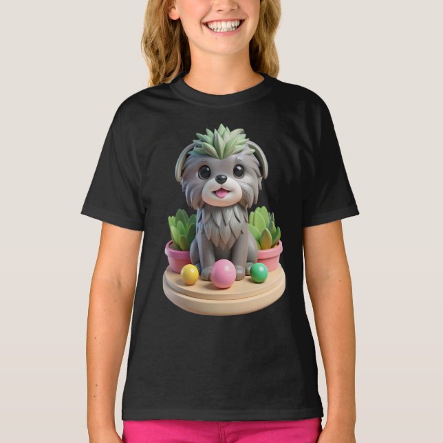 Söt Affenpinscher Sukkulent | 3D Grå Ap Hund T Shirt (Framsida)