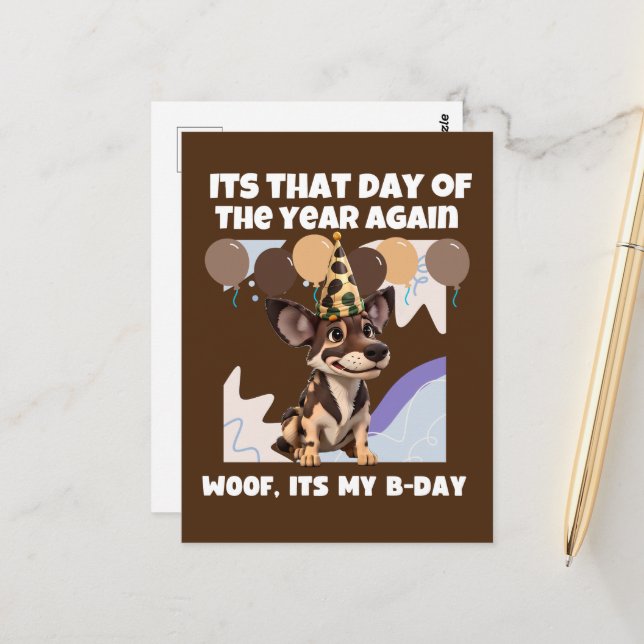 Söt afrikansk hund födelsedag brun vykort (Fram/Back In Situ)