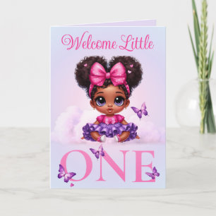 Söt Afro Babyflicka Pastell Fjäril Välkommen Kort