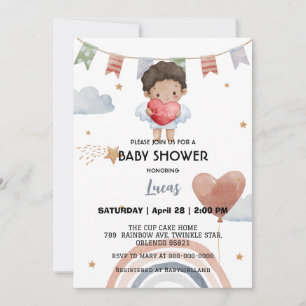 Söt afro regnbåge stjärna ballong baby shower fest inbjudningar