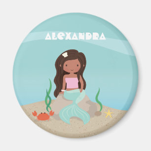 Söt afroamerikansk sjöjungfru flicka kylskåpsmagne magnet