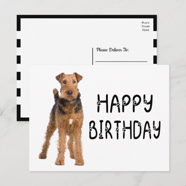 Söt Airdale Terrier Valp Glad Födelsedag Vykort (Fram/baksida)