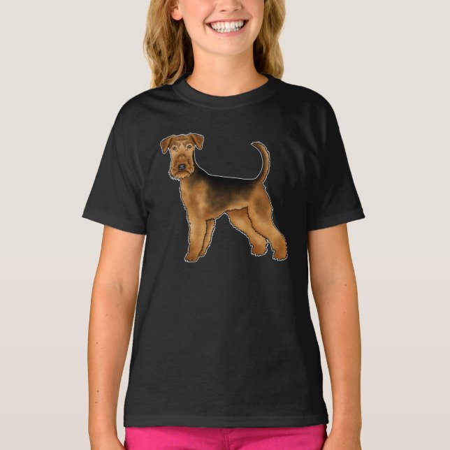 Söt Airedale Terrier Bingley Terrier Hund Ritning T Shirt (Framsida)
