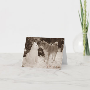 Söt akita kysser snögubbe akita-fotografi kort