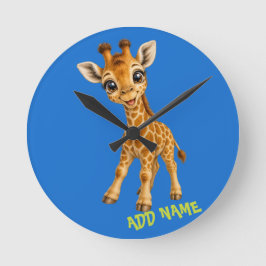 Söt Aktiv Babydjursamling Giraff Blå Rund Klocka