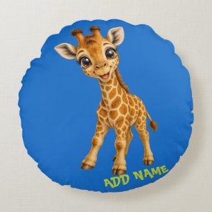Söt Aktiv Babydjursamling Giraff Blå Rund Kudde