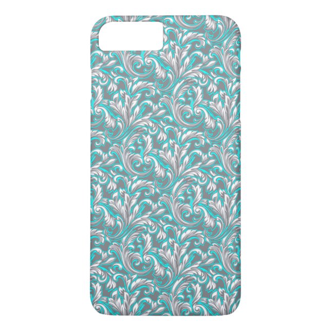 Söt akva grå sömlös blommig mönster Case-Mate iPhone skal (Baksida)