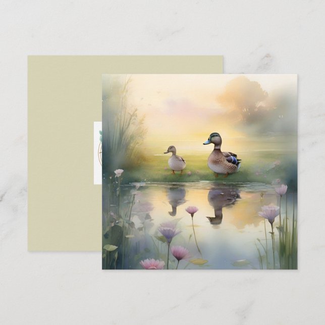 Söt akvarell ankreflektion tom  julkort (Fram/baksida)